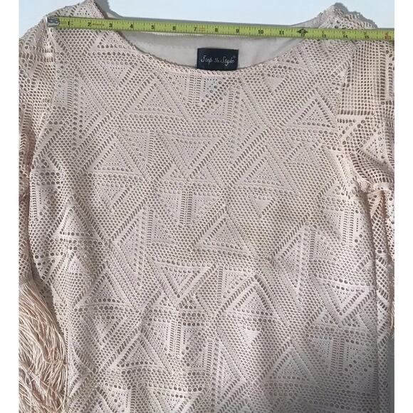 Charleston Long Fringe Gatsby Dress Step in Style Lace Beige Lines Small - Picture 5 of 14